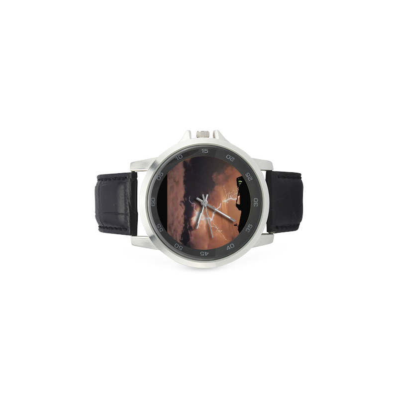 Mister Lightning Unisex Stainless Steel Leather Strap Watch(Model 202)