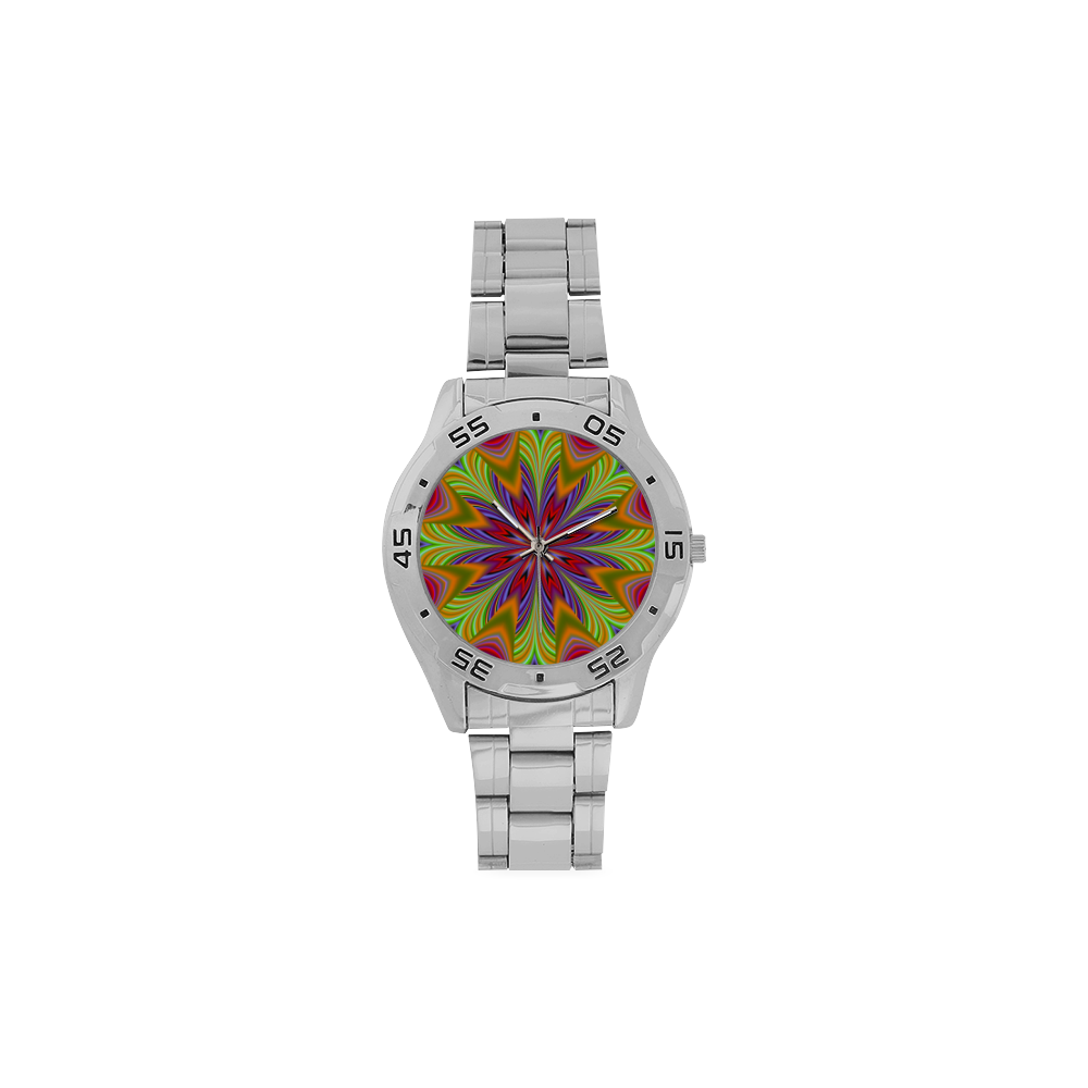 Fractal Kaleidoscope Mandala Flower Abstract 2 Men's Stainless Steel Analog Watch(Model 108)