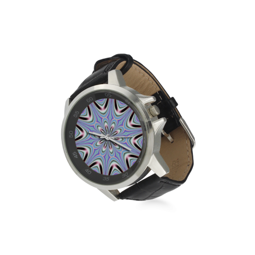 Fractal Kaleidoscope Mandala Flower Abstract 1 Unisex Stainless Steel Leather Strap Watch(Model 202)