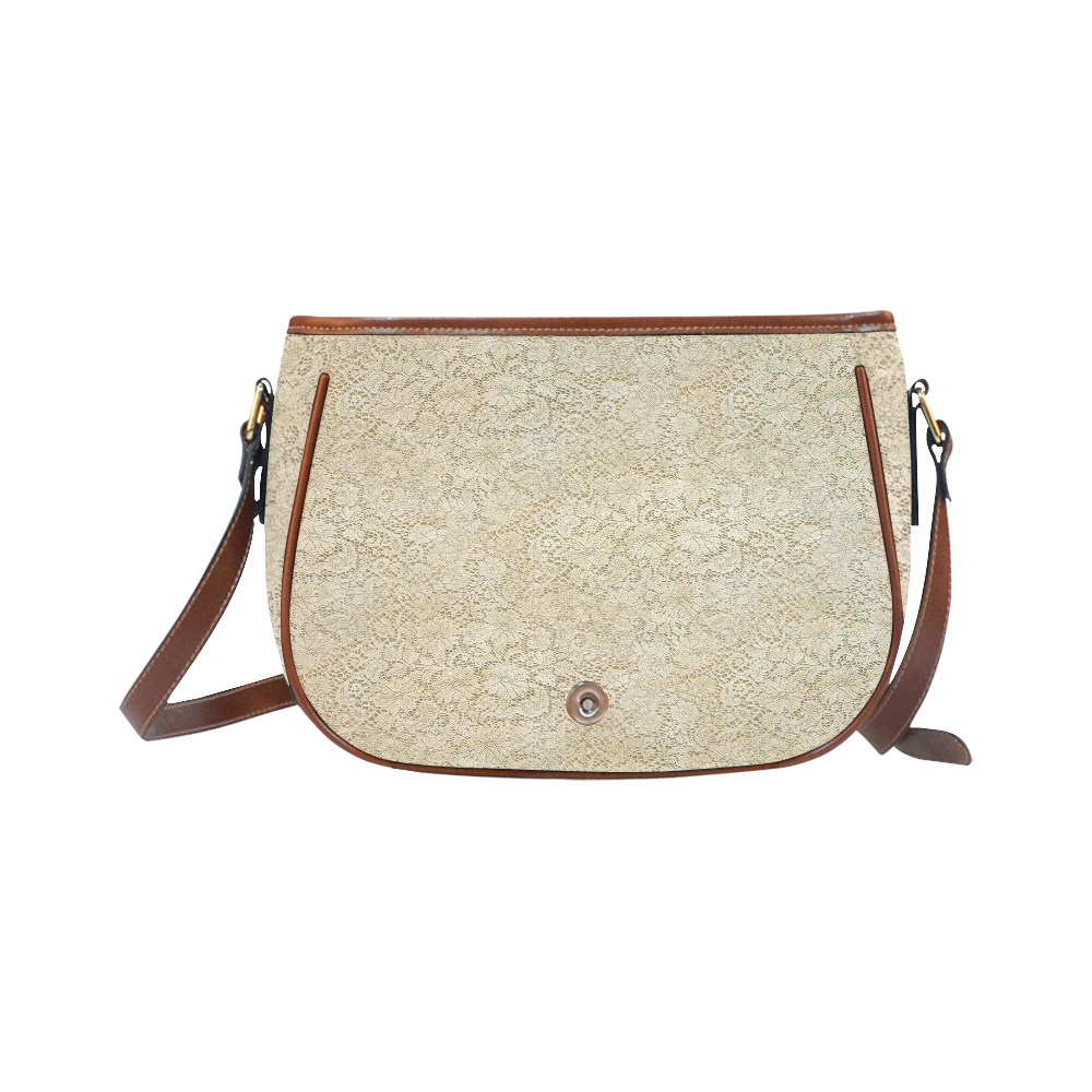 Old CROCHET / LACE FLORAL pattern - beige Saddle Bag/Small (Model 1649) Full Customization