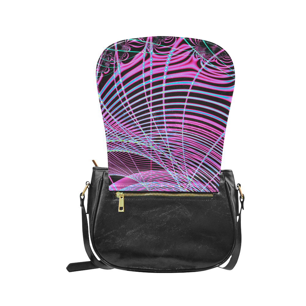 Fractal Fluorescent Neon Web Abstract Classic Saddle Bag/Large (Model 1648)