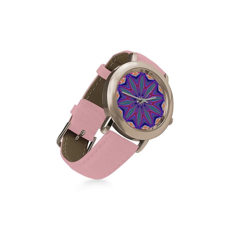Fractal Kaleidoscope Mandala Flower Abstract 4 Women's Rose Gold Leather Strap Watch(Model 201)