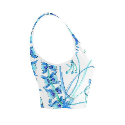 Dancing Aqua Blue Vines, Flowers Zendoodle Garden Women's Crop Top (Model T42)
