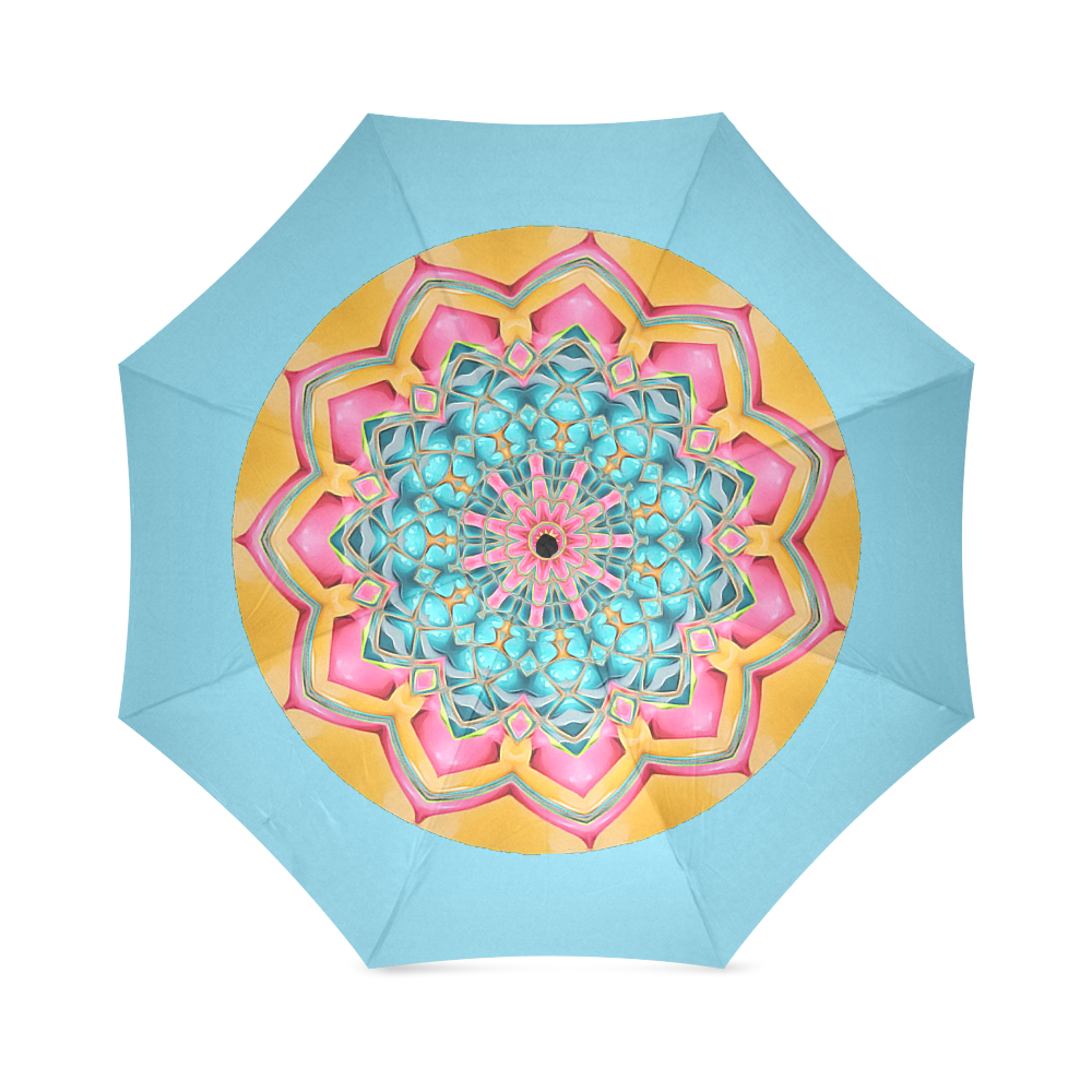 Blue Pink & Yellow Mandala Umbrella Foldable Umbrella (Model U01)