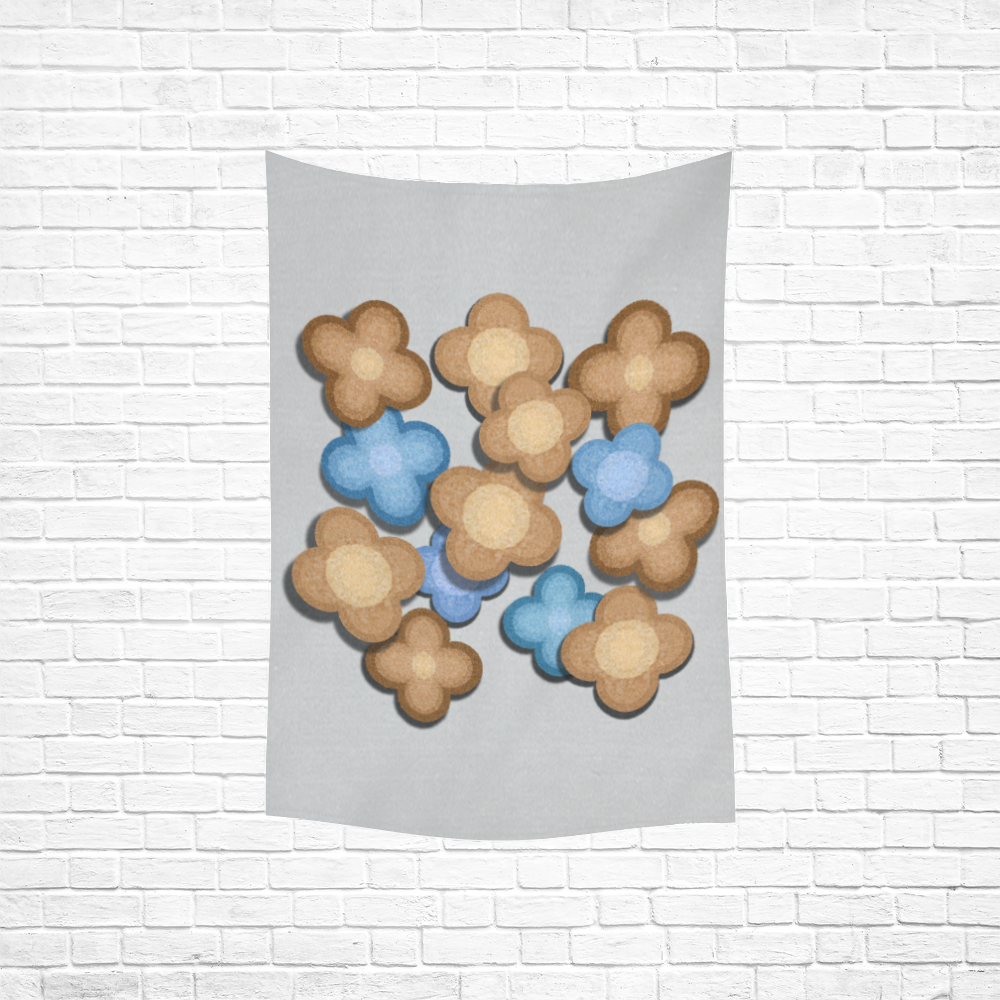 Brown and Blue Flowers Cotton Linen Wall Tapestry 40"x 60"