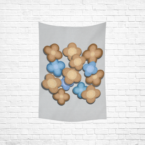 Brown and Blue Flowers Cotton Linen Wall Tapestry 40"x 60"