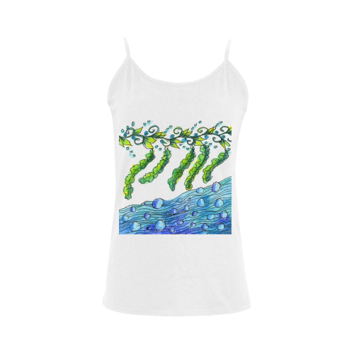 Abstract Blue Green Flowers Vines River Zendoodle Women's Spaghetti Top (USA Size) (Model T34)