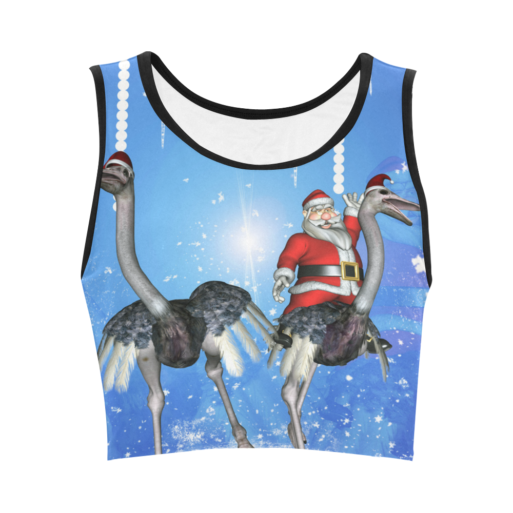 Funny ostrich with Santa Claus Women's Crop Top (Model T42)