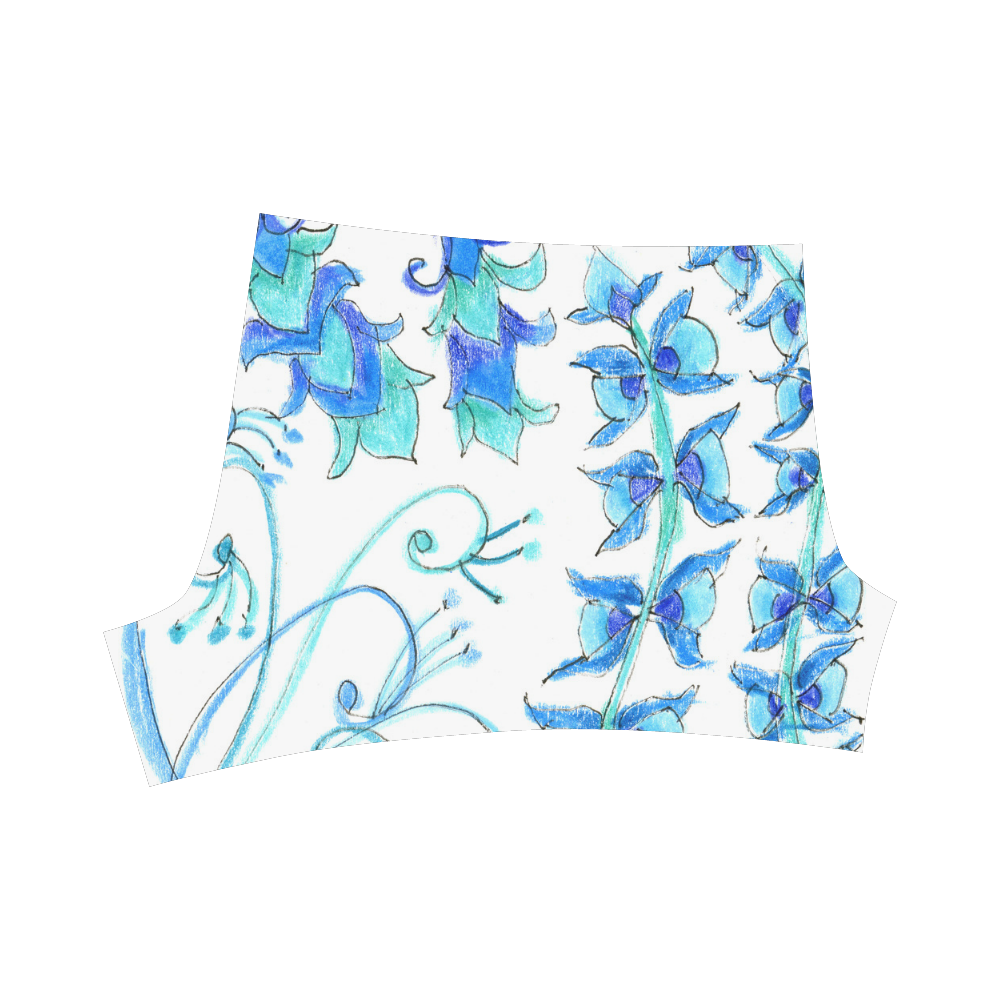 Dancing Aqua Blue Vines, Flowers Zendoodle Garden Briseis Skinny Shorts (Model L04)