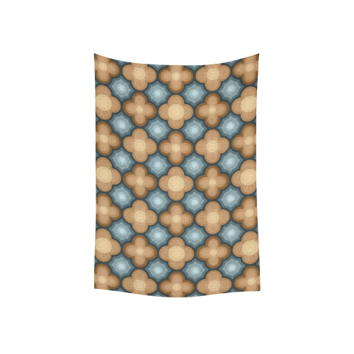 Brown, Blue Floral Pattern Cotton Linen Wall Tapestry 40"x 60"