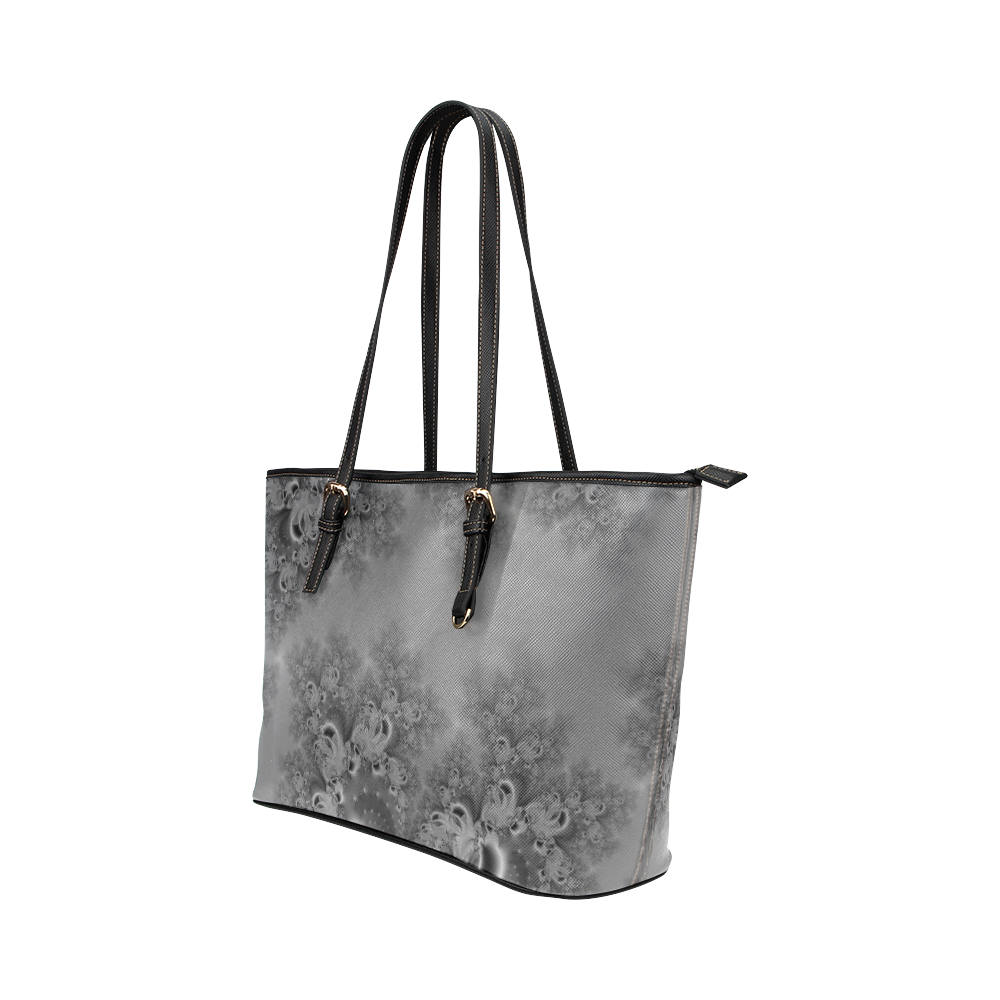 Silvery Moon Frost Fractal Abstract Leather Tote Bag/Large (Model 1651)