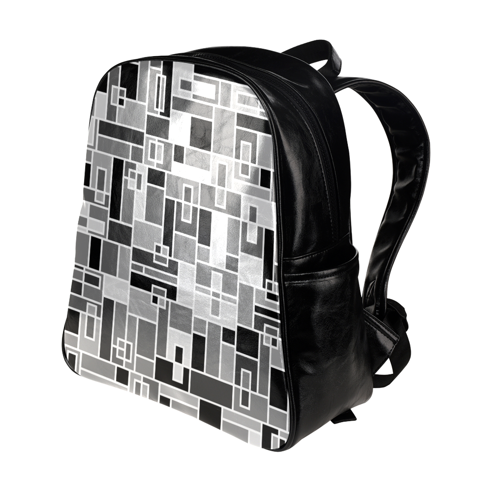 Monochrome Geometric Blocks by ArtformDesigns Multi-Pockets Backpack (Model 1636)