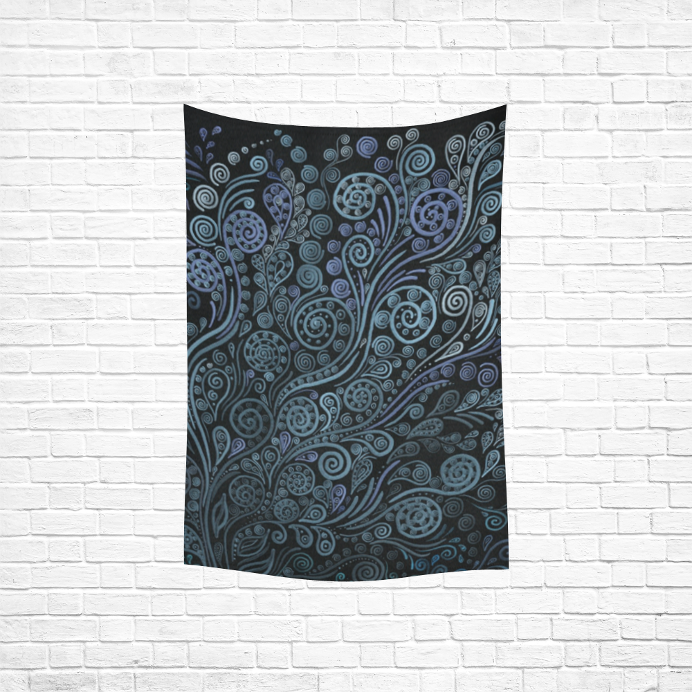 3D ornaments, psychedelic blue Cotton Linen Wall Tapestry 40"x 60"
