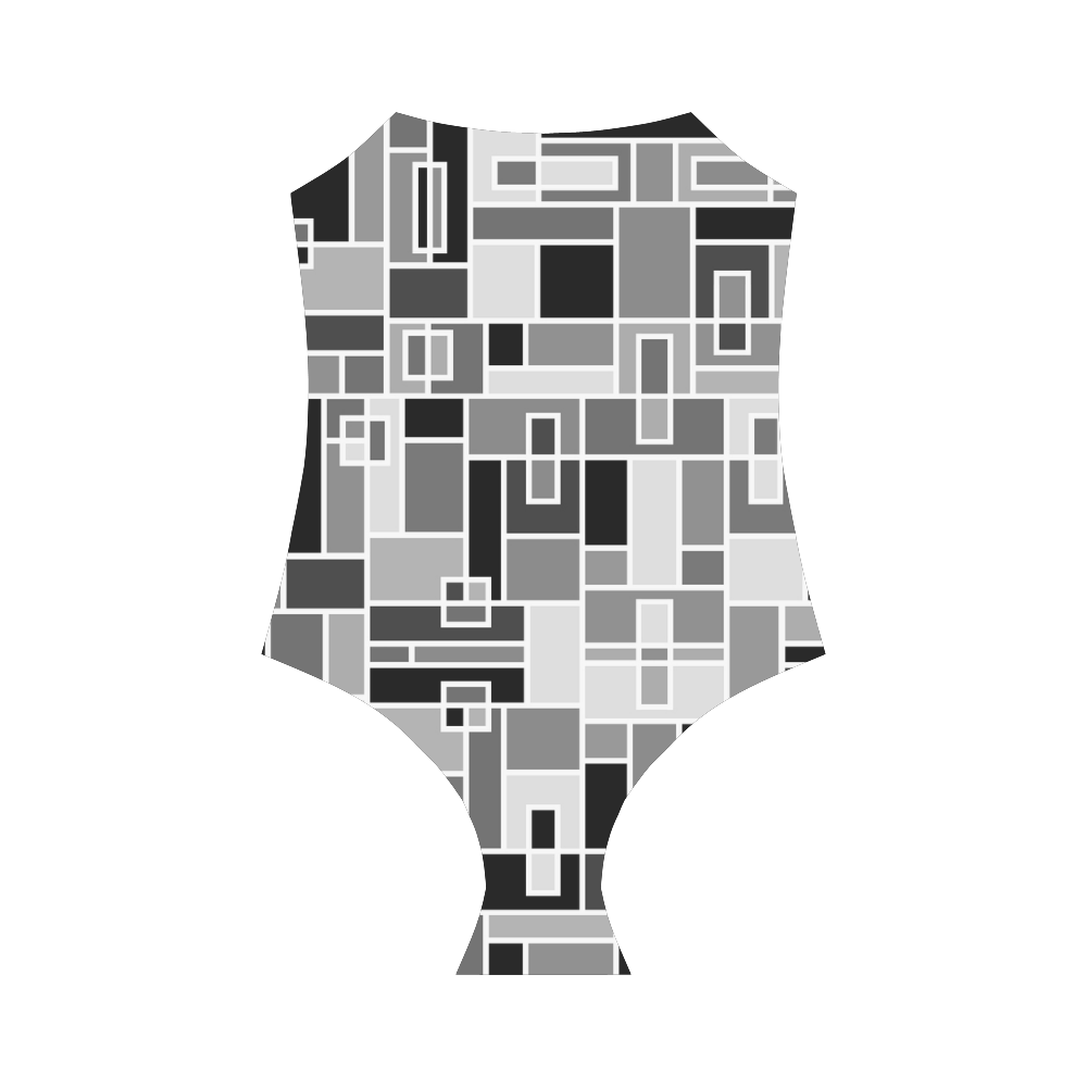 Monochrome Geometric Blocks by ArtformDesigns Strap Swimsuit ( Model S05)