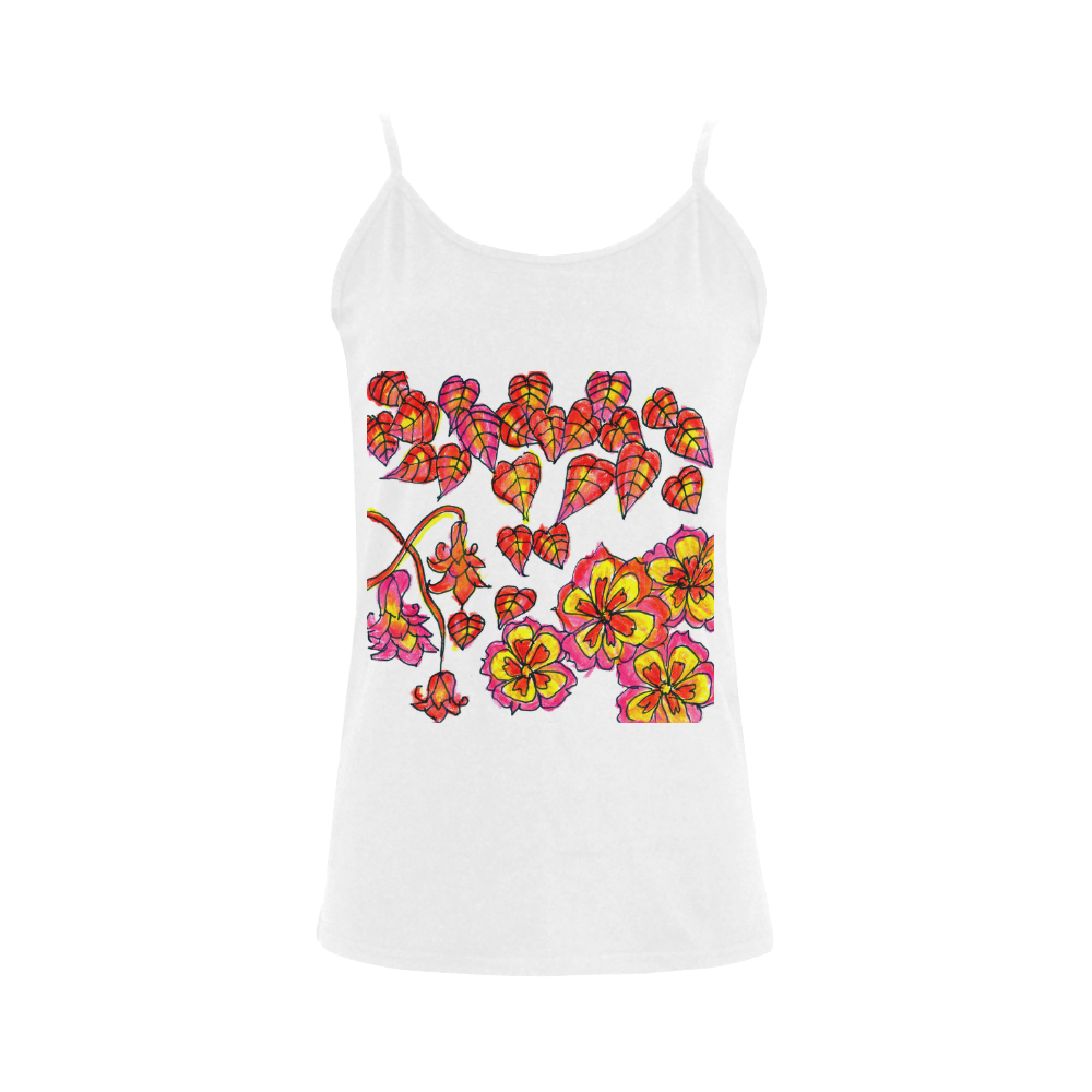 Autumn Leaves, Flowers, Red Orange Gold Zendoodle Women's Spaghetti Top (USA Size) (Model T34)