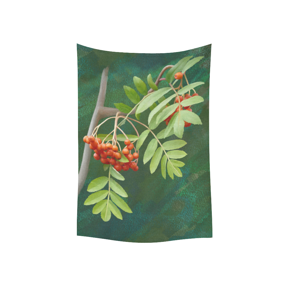 Watercolor Rowan tree - Sorbus aucuparia Cotton Linen Wall Tapestry 40"x 60"
