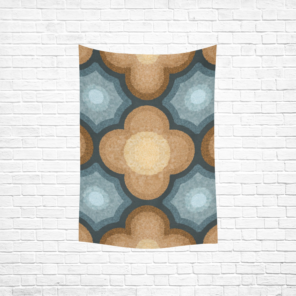 Brown and Blue Floral Pattern Cotton Linen Wall Tapestry 40"x 60"