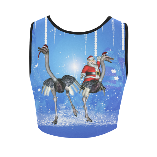 Funny ostrich with Santa Claus Women's Crop Top (Model T42)