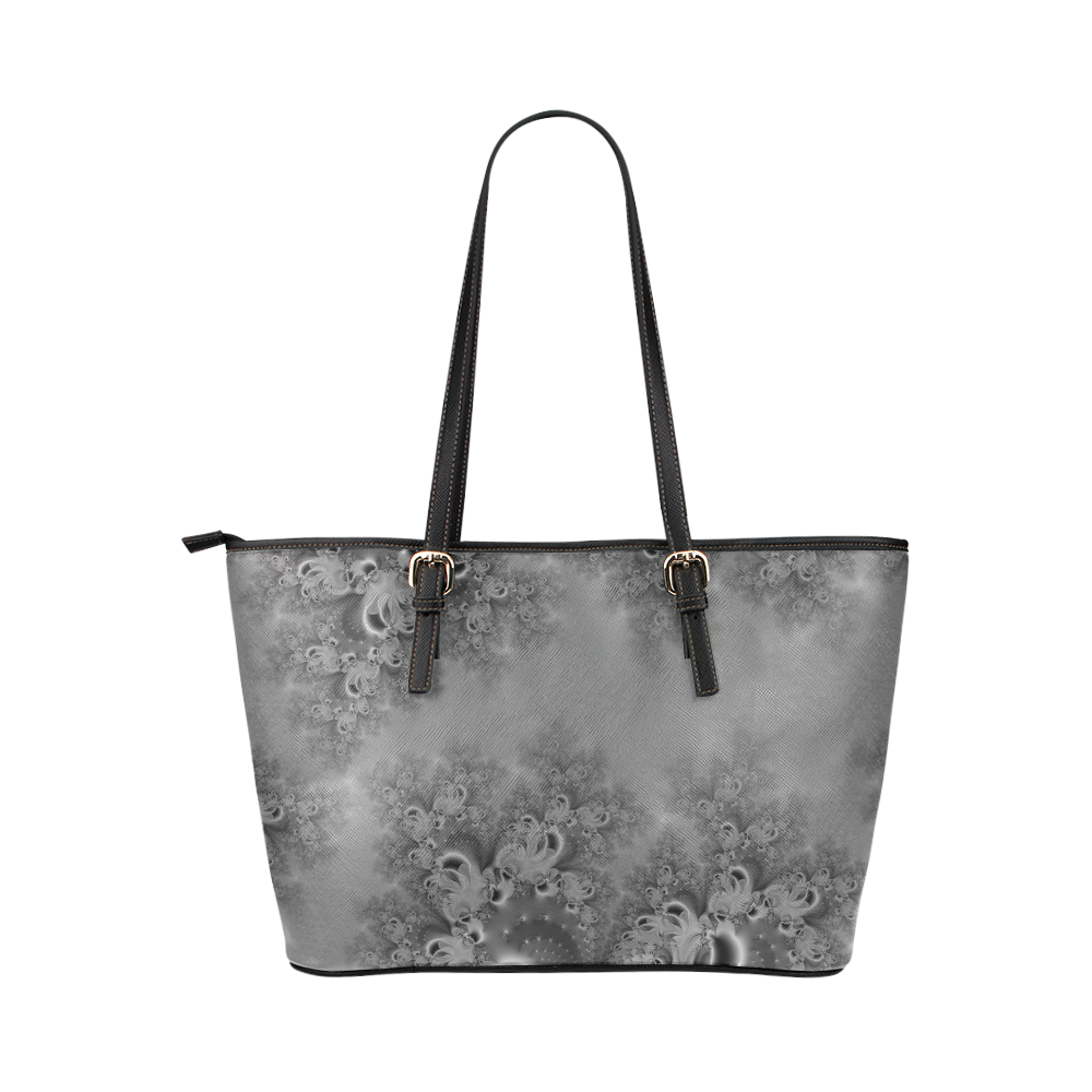 Silvery Moon Frost Fractal Abstract Leather Tote Bag/Large (Model 1651)