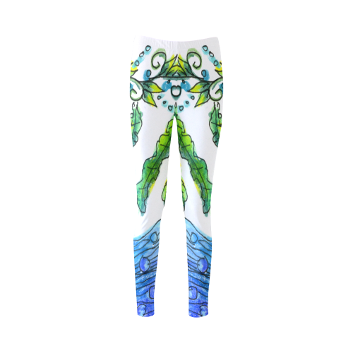 Abstract Blue Green Flowers Vines River Zendoodle Cassandra Women's Leggings (Model L01)