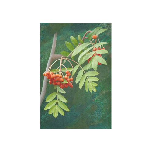 Watercolor Rowan tree - Sorbus aucuparia Cotton Linen Wall Tapestry 40"x 60"