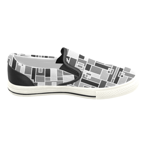 Monochrome Geometric Blocks by ArtformDesigns Men's Slip-on Canvas Shoes (Model 019)