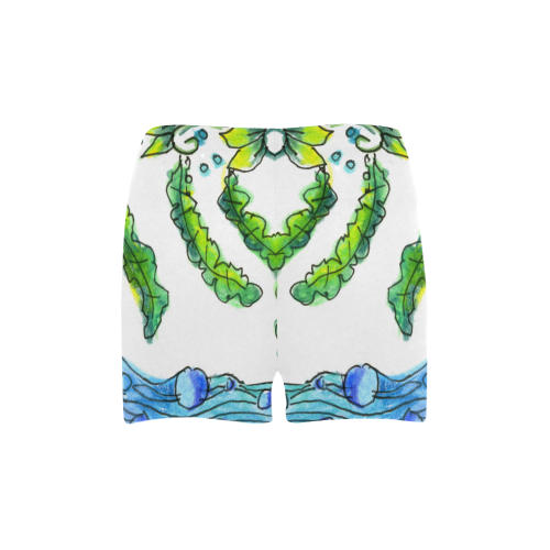 Abstract Blue Green Flowers Vines River Zendoodle Briseis Skinny Shorts (Model L04)