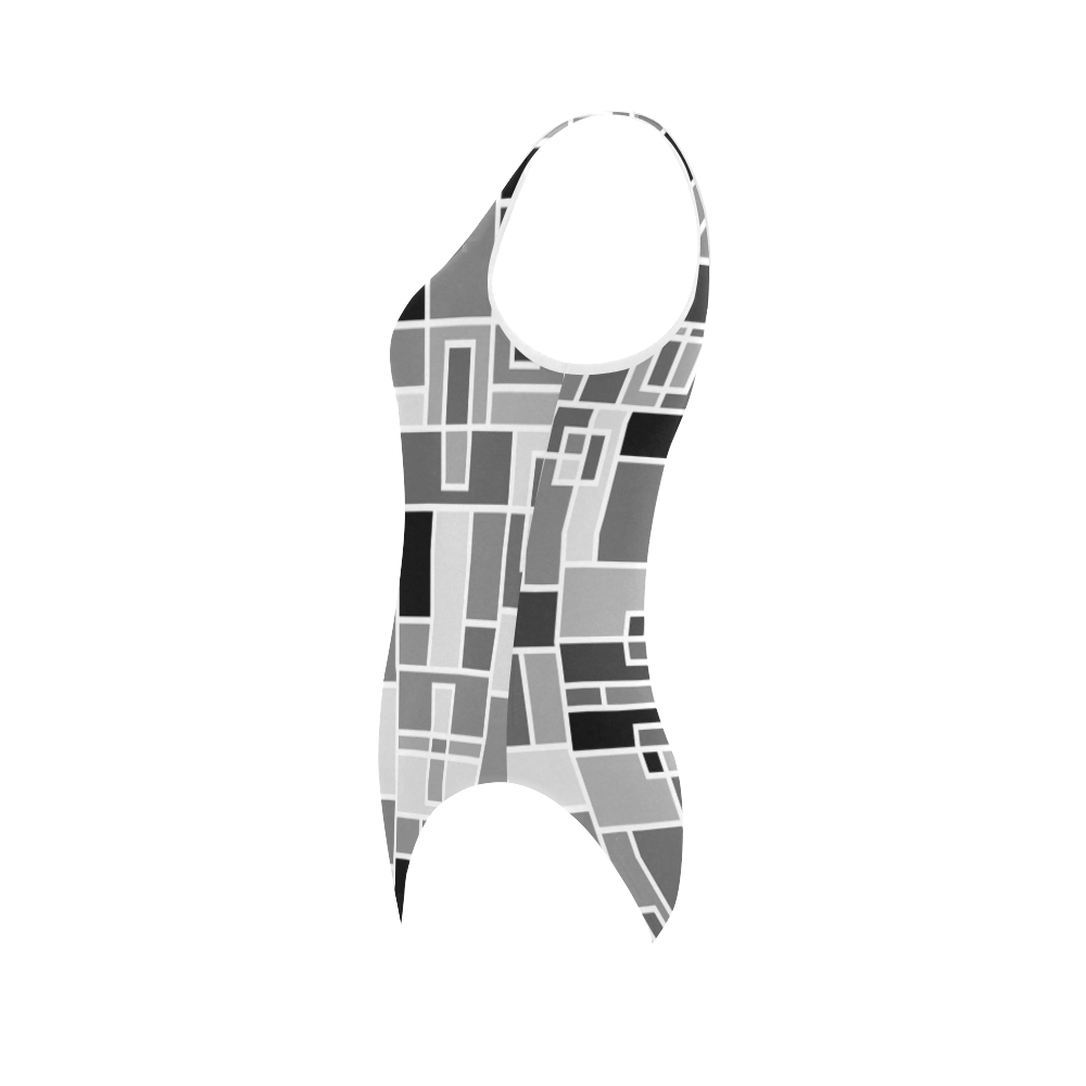 Monochrome Geometric Blocks by ArtformDesigns Vest One Piece Swimsuit (Model S04)