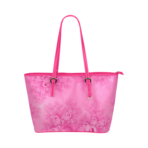 Soft Pink Frost of Morning  Fractal Abstract Leather Tote Bag/Small (Model 1651)