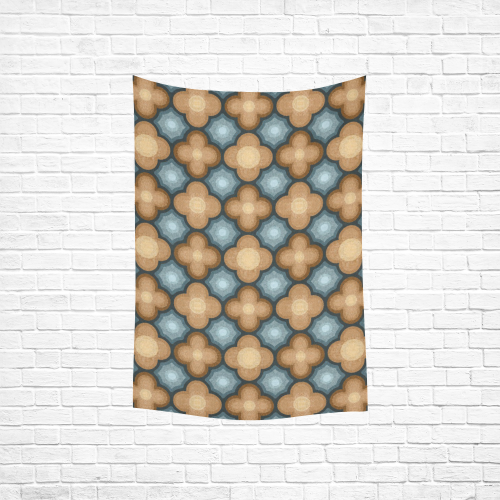 Brown, Blue Floral Pattern Cotton Linen Wall Tapestry 40"x 60"