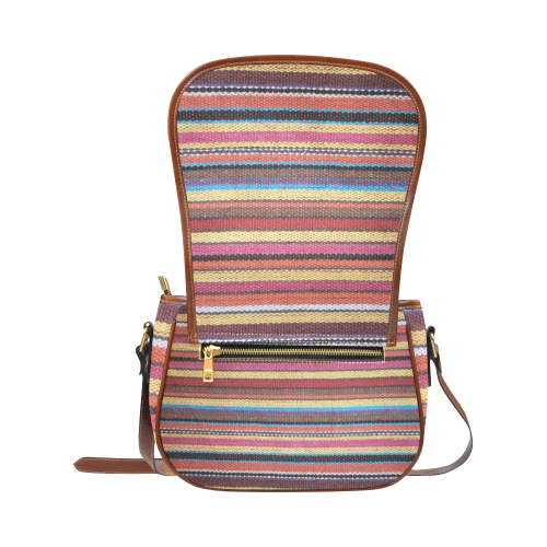 Traditional WOVEN STRIPES FABRIC - colored Saddle Bag/Small (Model 1649) Full Customization