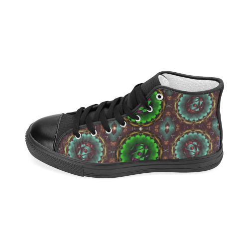 yin yang in art style and golden flowers Women's Classic High Top Canvas Shoes (Model 017)
