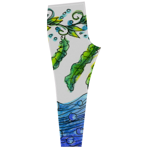 Abstract Blue Green Flowers Vines River Zendoodle Cassandra Women's Leggings (Model L01)