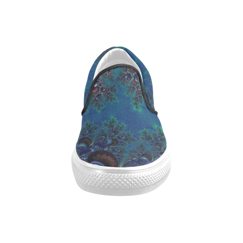 Midnight Blue Frost Fractal Abstract Men's Slip-on Canvas Shoes (Model 019)