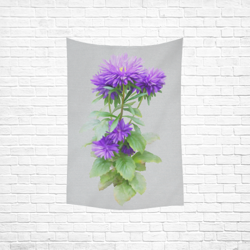 Purple Garden Flowers, watercolors Cotton Linen Wall Tapestry 40"x 60"