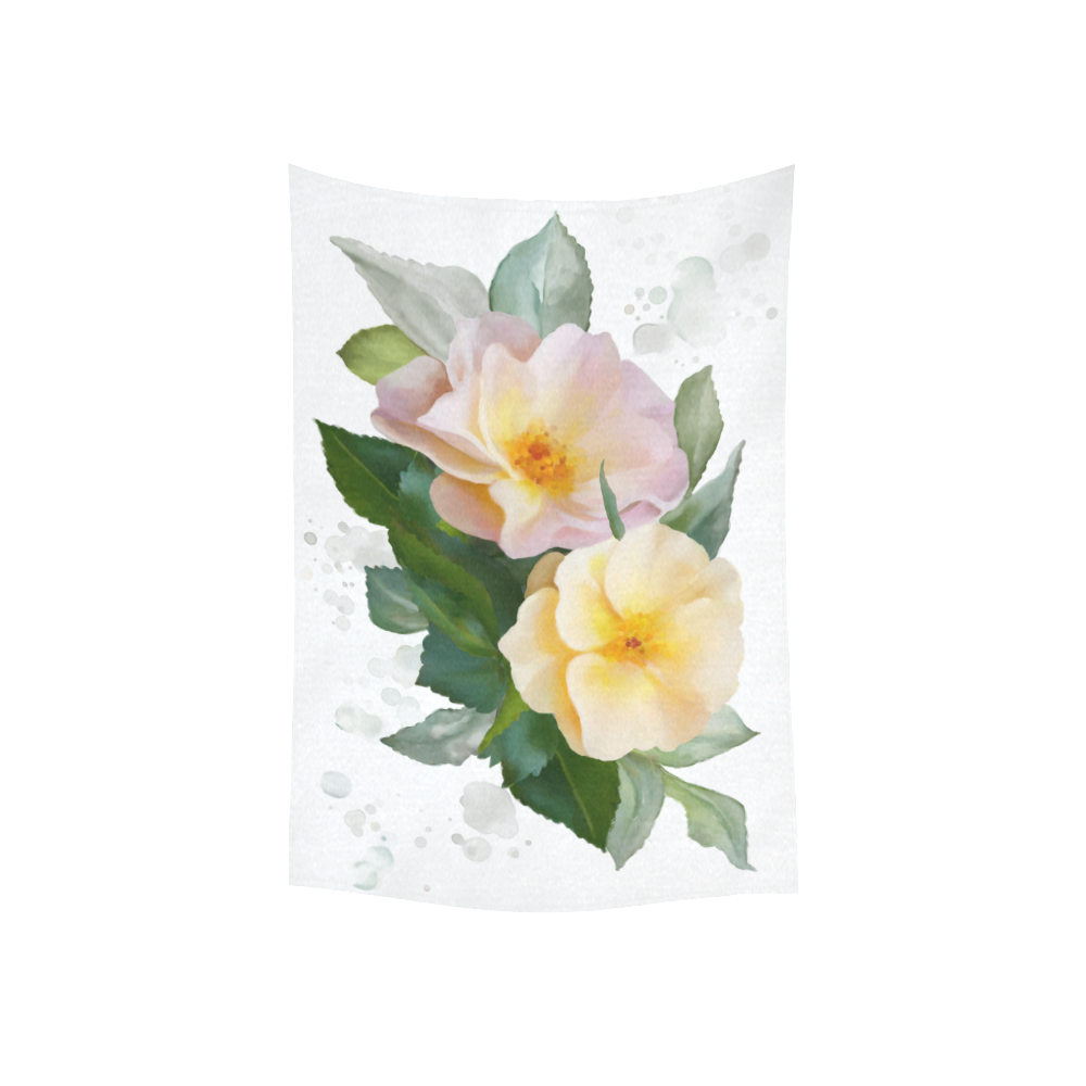 2 Wild Roses Cotton Linen Wall Tapestry 40"x 60"