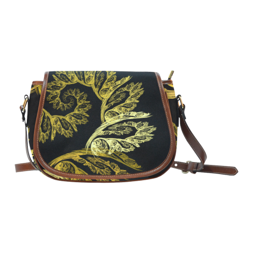 Elegant Gold Floral Swirl Fractal Saddle Bag/Small (Model 1649) Full Customization