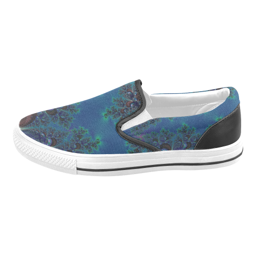 Midnight Blue Frost Fractal Abstract Men's Slip-on Canvas Shoes (Model 019)