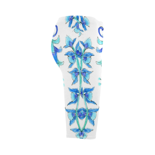 Dancing Aqua Blue Vines, Flowers Zendoodle Garden Hestia Cropped Leggings (Model L03)