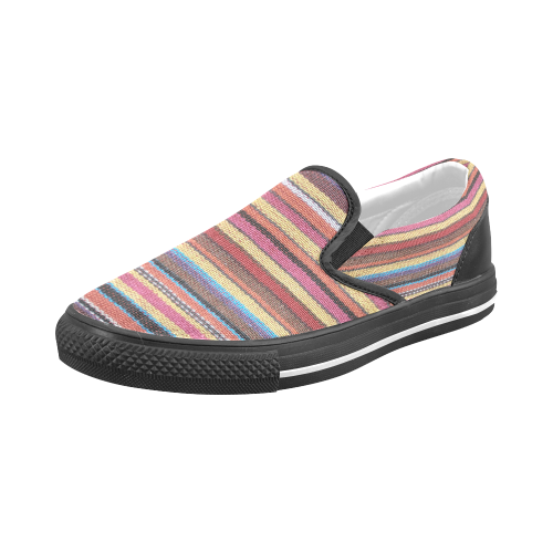 Traditional WOVEN STRIPES FABRIC - colored Men's Slip-on Canvas Shoes (Model 019)