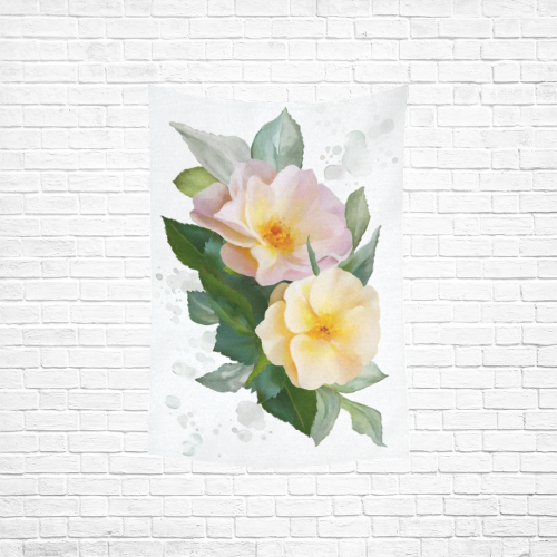 2 Wild Roses Cotton Linen Wall Tapestry 40"x 60"