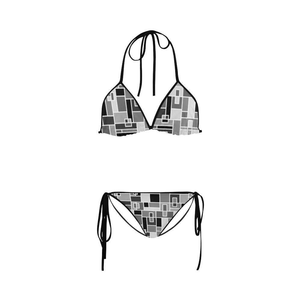 Monochrome Geometric Blocks by ArtformDesigns Custom Bikini Swimsuit