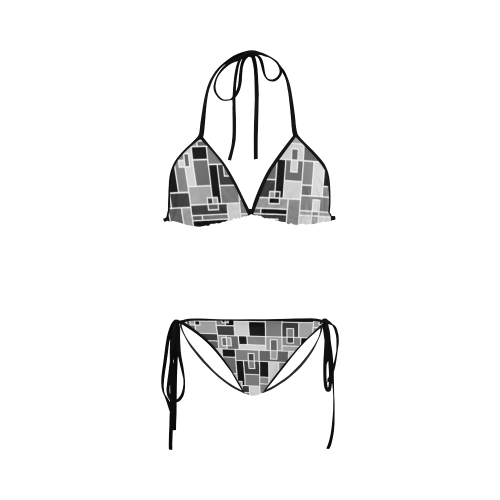 Monochrome Geometric Blocks by ArtformDesigns Custom Bikini Swimsuit