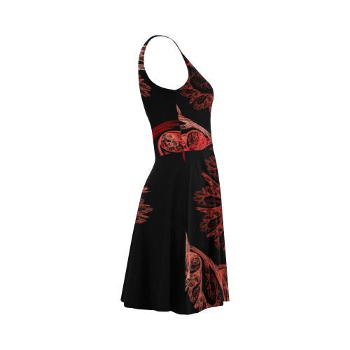 Elegant Red Black Floral Swirl Fractal Atalanta Sundress (Model D04)
