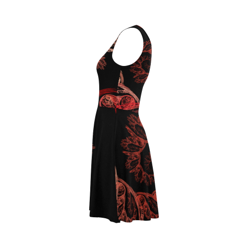 Elegant Red Black Floral Swirl Fractal Atalanta Sundress (Model D04)