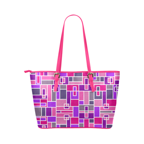 Pink and Purple Geometric Blocks by ArtformDesigns Leather Tote Bag/Large (Model 1651)