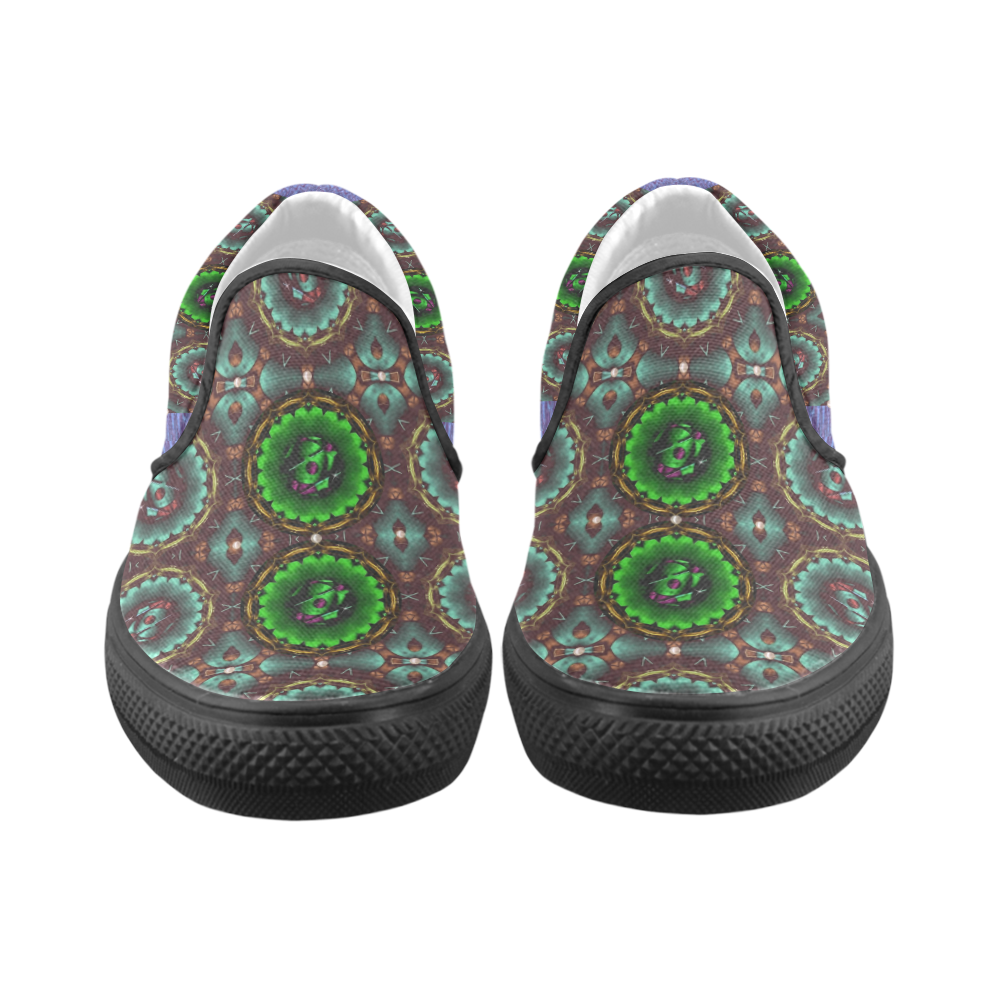 yin yang in art style and golden flowers Men's Unusual Slip-on Canvas Shoes (Model 019)