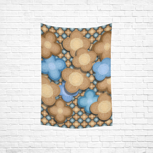 Brown and Blue Floral Cotton Linen Wall Tapestry 40"x 60"