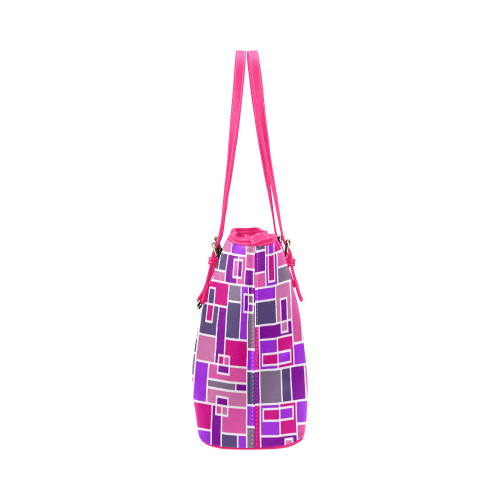 Pink and Purple Geometric Blocks by ArtformDesigns Leather Tote Bag/Large (Model 1651)