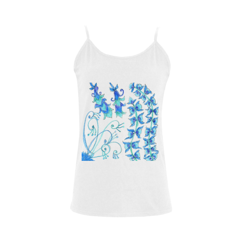 Dancing Aqua Blue Vines, Flowers Zendoodle Garden Women's Spaghetti Top (USA Size) (Model T34)